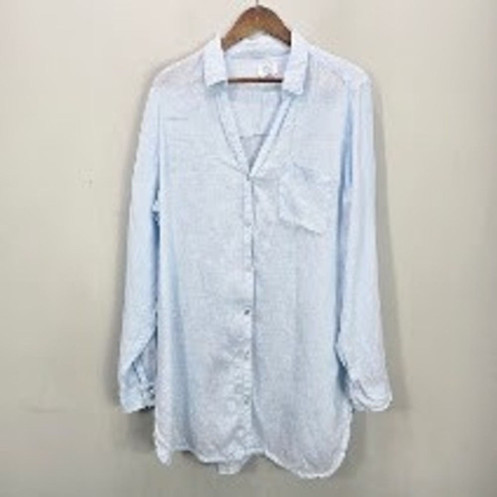 Sigrid Olsen Button Top XL 100% Linen Roll Tab‎ Pocket Coastal Resortwear Travel
